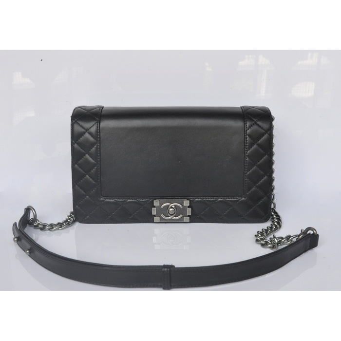 2014 Boy Chanel A67949 Black Flap Shoulder Bag in Sheepskin Leather