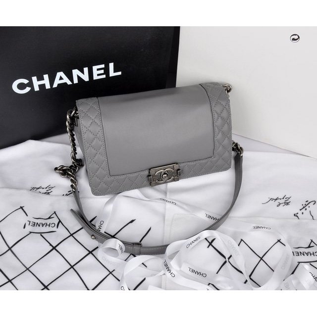 2014 Boy Chanel A67949 Gray Flap Shoulder Bag in Original Leather