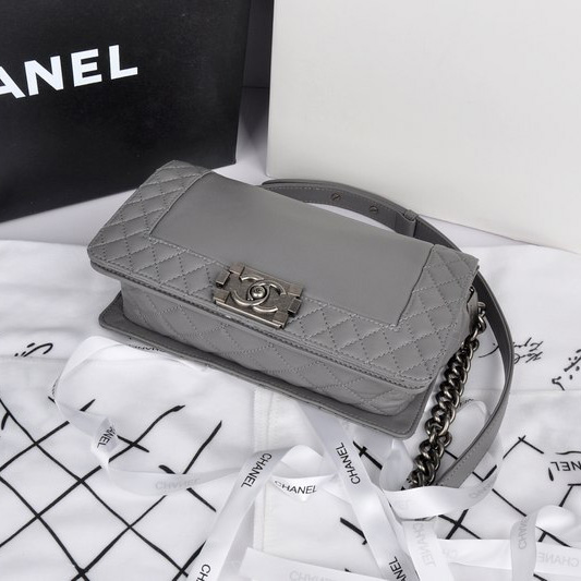 2014 Boy Chanel A67949 Gray Flap Shoulder Bag in Original Leather