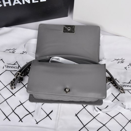 2014 Boy Chanel A67949 Gray Flap Shoulder Bag in Original Leather