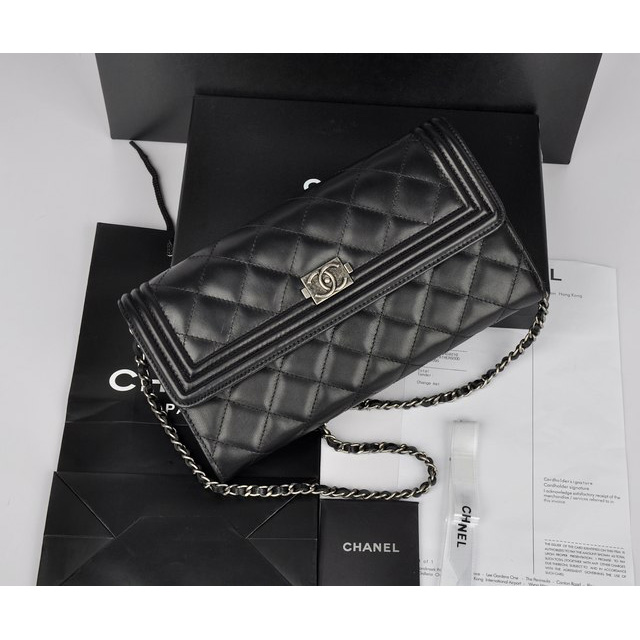 2014 Boy Chanel A68735 Original Sheepskin leather Flap Bag Black