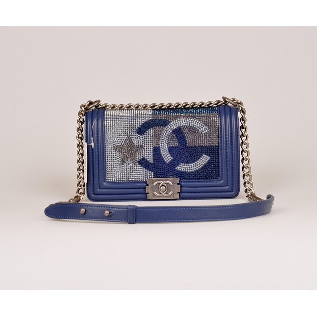 2014 Boy Chanel Dallas Flap Shoulder Bag Sheepskin A92480 Blue