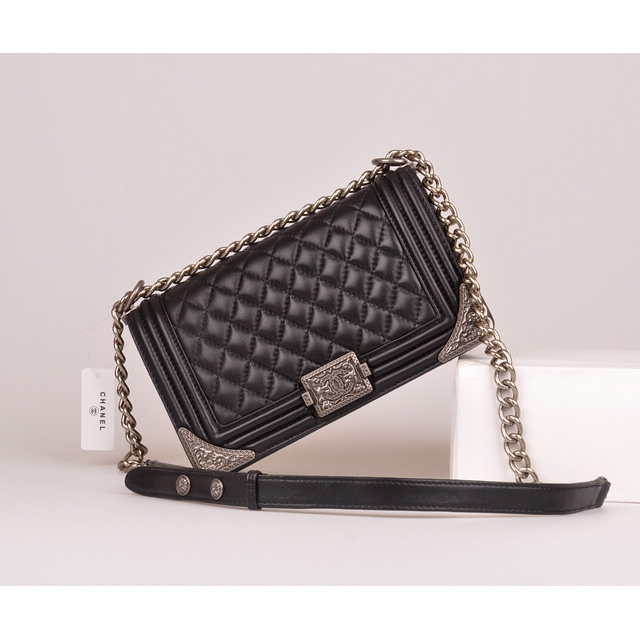 2014 Boy Chanel Flap Bag Embellished with Metal Adornments A90423 Black