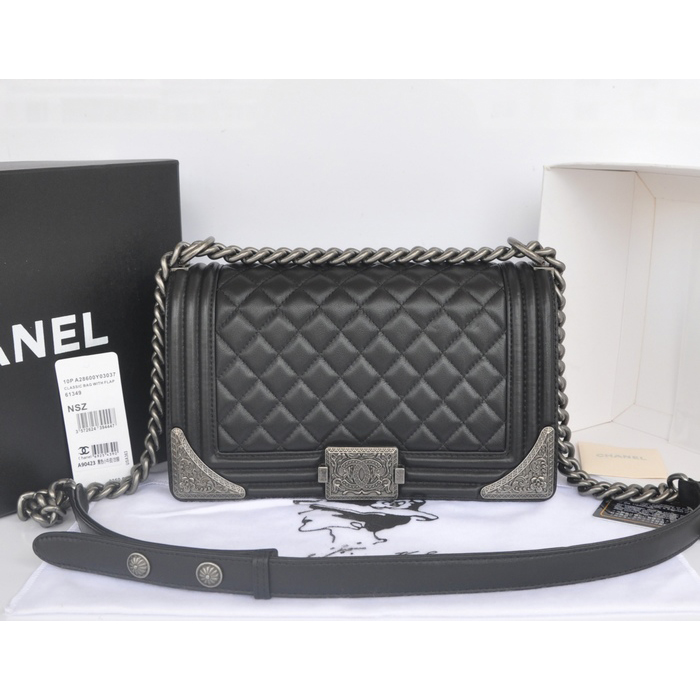 2014 Boy Chanel Flap Bag Embellished with Metal Adornments A90423 Black