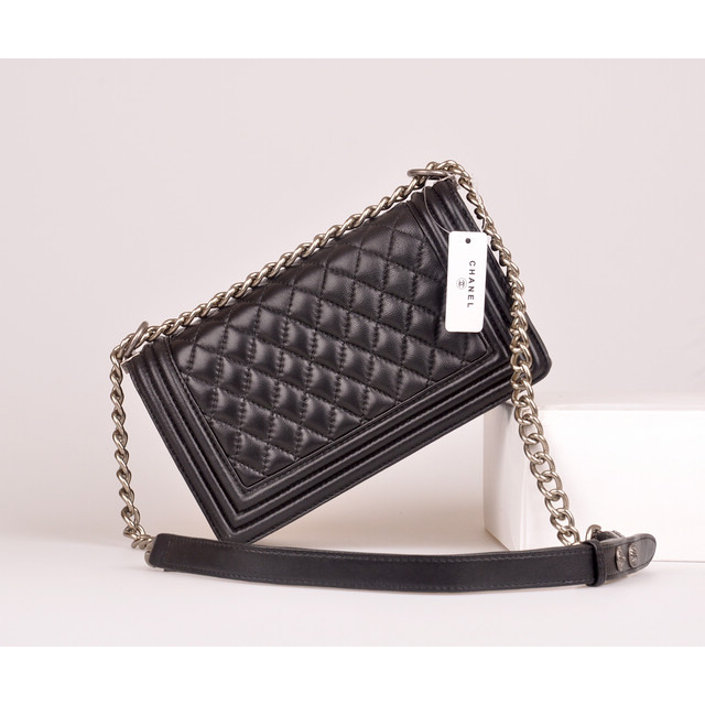 2014 Boy Chanel Flap Bag Embellished with Metal Adornments A90423 Black