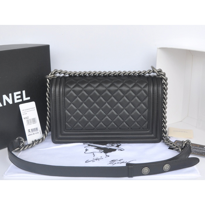 2014 Boy Chanel Flap Bag Embellished with Metal Adornments A90423 Black