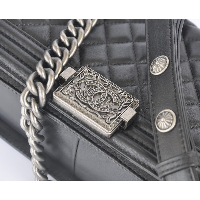 2014 Boy Chanel Flap Bag Embellished with Metal Adornments A90423 Black