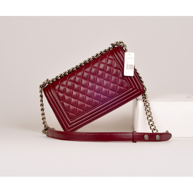 2014 Boy Chanel Flap Bag Embellished with Metal Adornments A90423 Burgundy