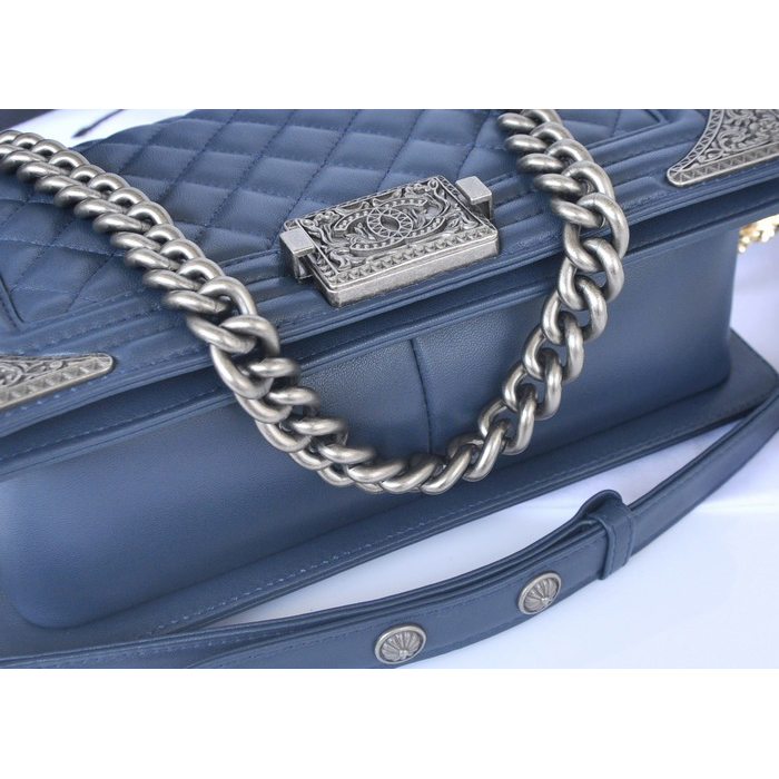 2014 Boy Chanel Flap Bag Embellished with Metal Adornments A90423 Royal