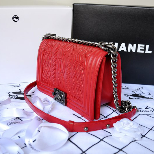 2014 Boy Chanel Flap Bag in Original Sheepskin Leather A66307 in Red