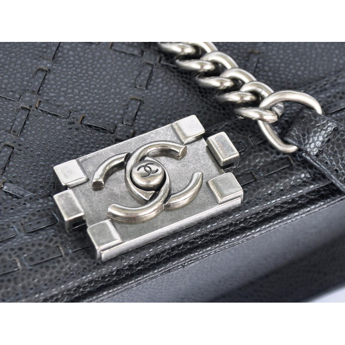 2014 Boy Chanel Flap Shoulder Bag Calfskin Leather A92350 Black