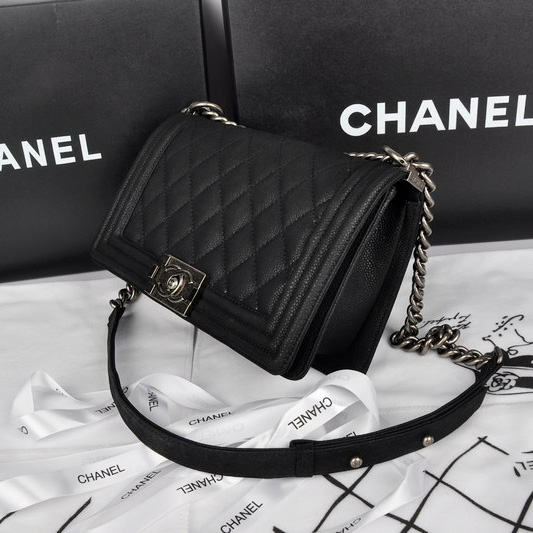 2014 Boy Chanel Flap Shoulder Bag Original Chamois Leather A67086 Black