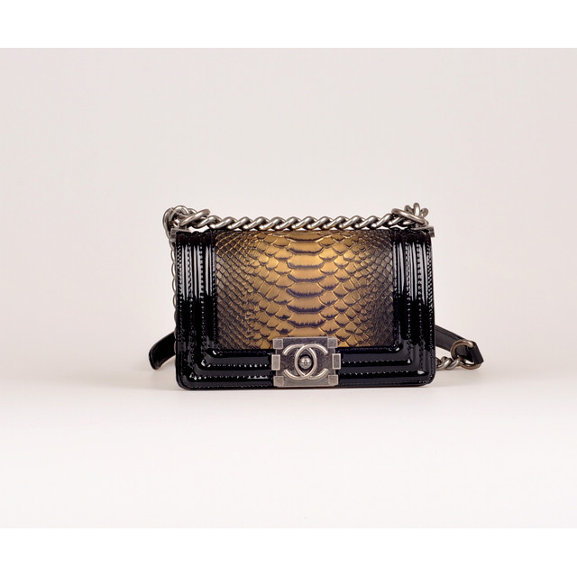 2014 Boy Chanel Flap Shoulder Bag Snake Leather A67024 Black