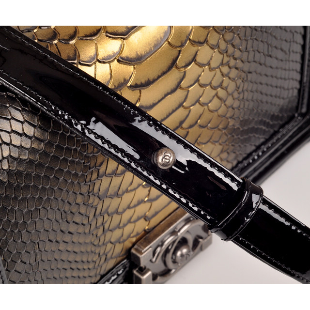 2014 Boy Chanel Flap Shoulder Bag Snake Leather A67025 Black