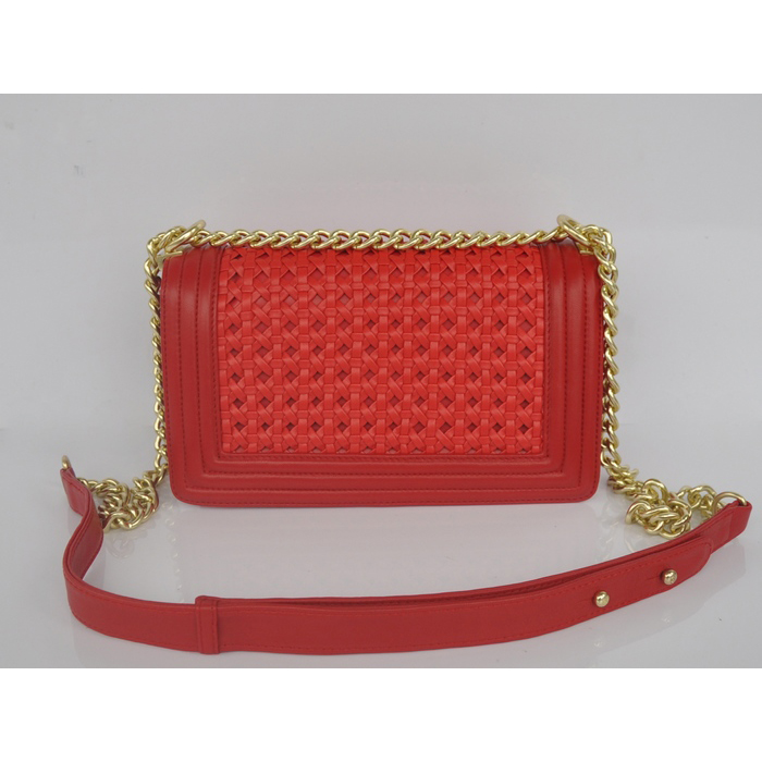 2014 Boy Chanel Flap Shoulder Bag Weave Leather A90181 Red