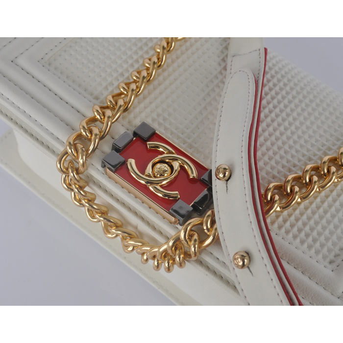 2014 Boy Chanel Flap Shoulder Bag in Calf Leather A92094 White