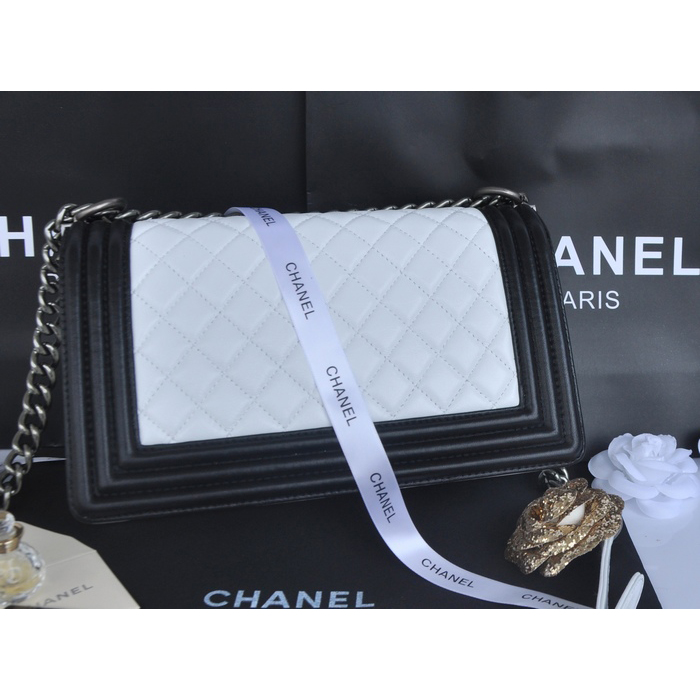 2014 Boy Chanel Flap Shoulder Bag in Calfskin Leather A67088 White&Black