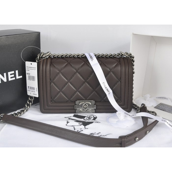 2014 Boy Chanel Flap Shoulder Bag in Original Calf Leather A91205 Coffee