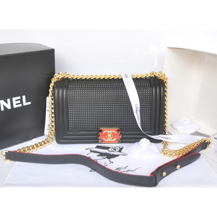 2014 Boy Chanel Flap Shoulder Bag in Original Calf Leather A92094 Black