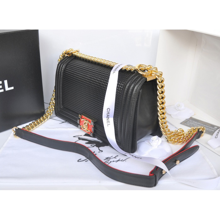 2014 Boy Chanel Flap Shoulder Bag in Original Calf Leather A92094 Black