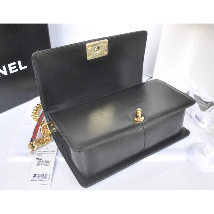 2014 Boy Chanel Flap Shoulder Bag in Original Calf Leather A92094 Black