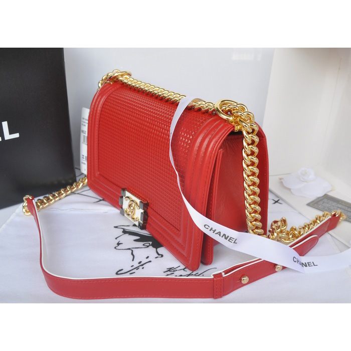 2014 Boy Chanel Flap Shoulder Bag in Original Calf Leather A92094 Red