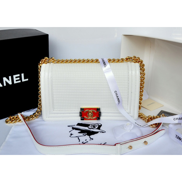 2014 Boy Chanel Flap Shoulder Bag in Original Calf Leather A92094 White