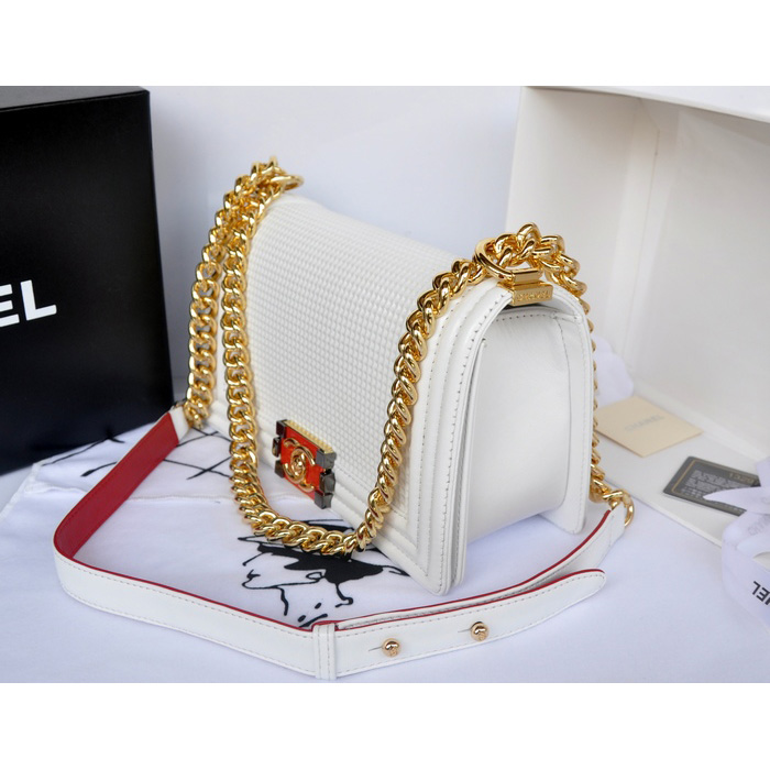 2014 Boy Chanel Flap Shoulder Bag in Original Calf Leather A92094 White