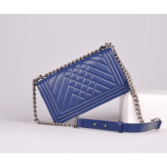 2014 Boy Chanel Flap Shoulder Bag in Sheepskin Leather A90191 Blue