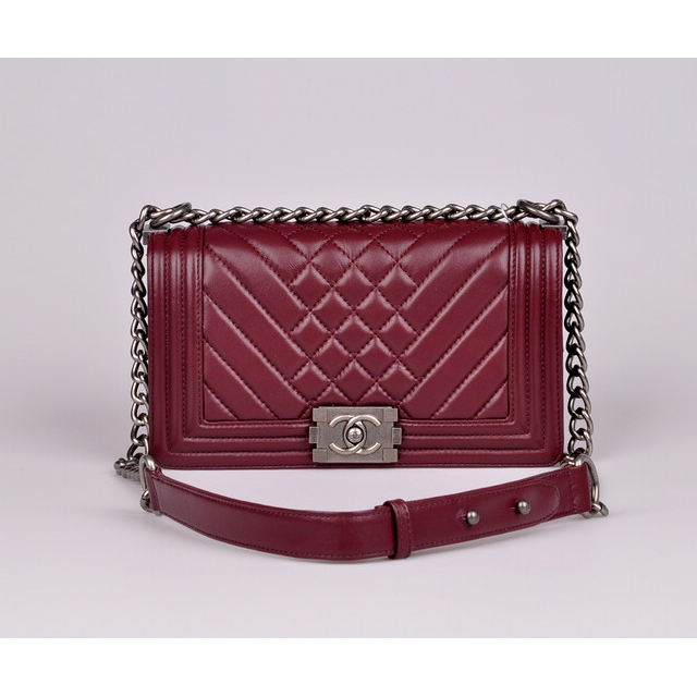 2014 Boy Chanel Flap Shoulder Bag in Sheepskin Leather A90191 Claret