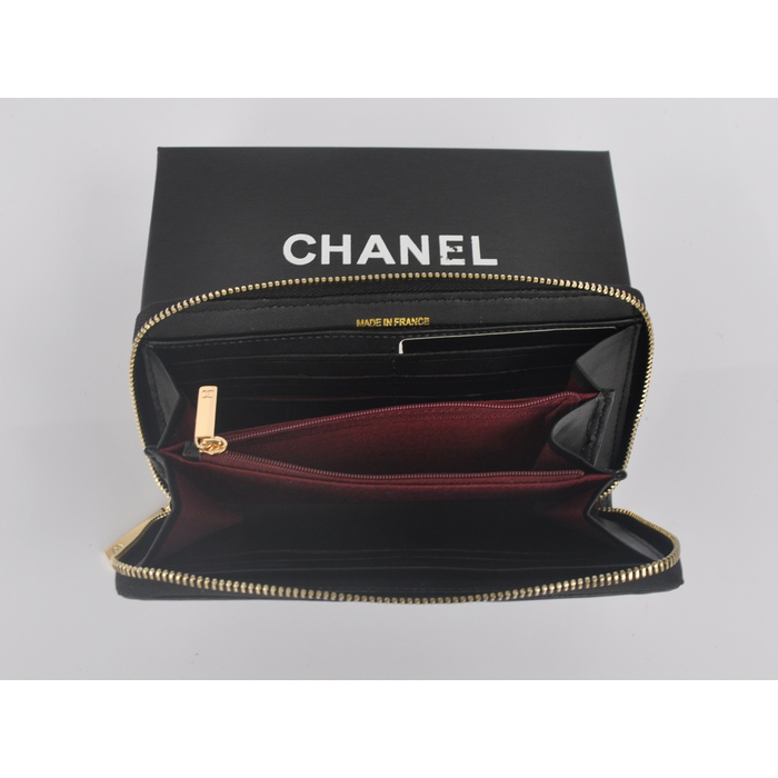 2014 Boy Chanel Matelasse Zip Around Wallet C362 Black