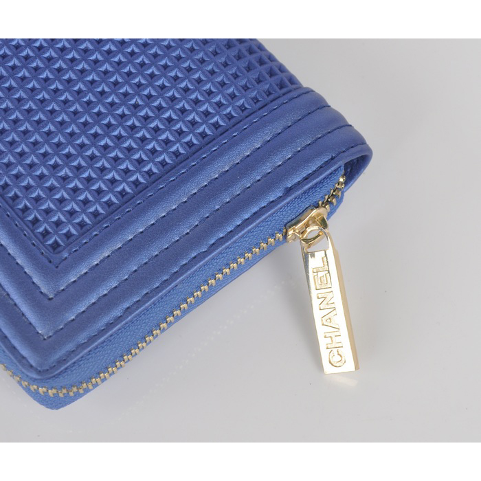 2014 Boy Chanel Matelasse Zip Around Wallet C362 Blue