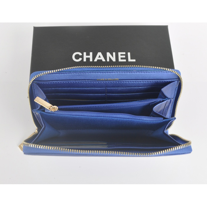 2014 Boy Chanel Matelasse Zip Around Wallet C362 Blue