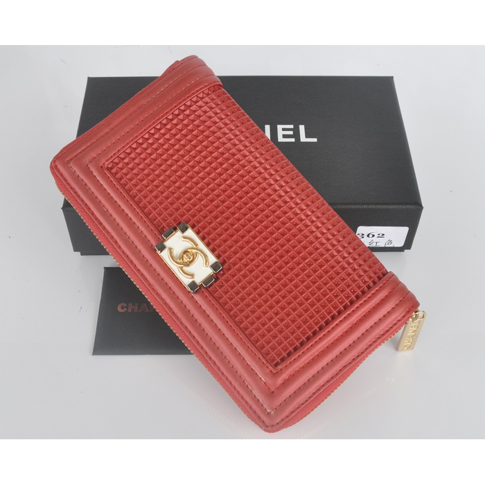 2014 Boy Chanel Matelasse Zip Around Wallet C362 Red