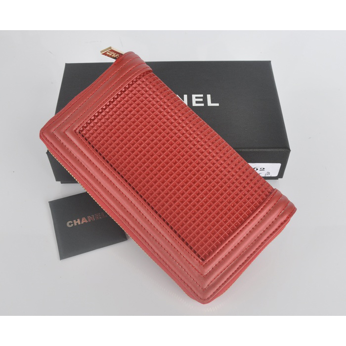 2014 Boy Chanel Matelasse Zip Around Wallet C362 Red