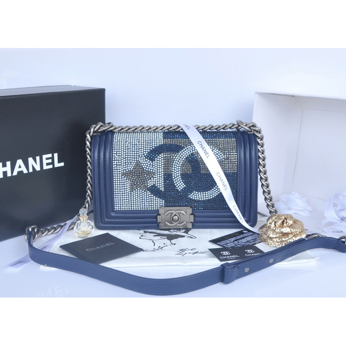 2014 Boy Chanel Star Flap Shoulder Bag Original Leather A67086 Blue