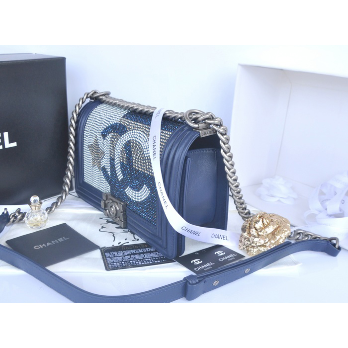 2014 Boy Chanel Star Flap Shoulder Bag Original Leather A67086 Blue