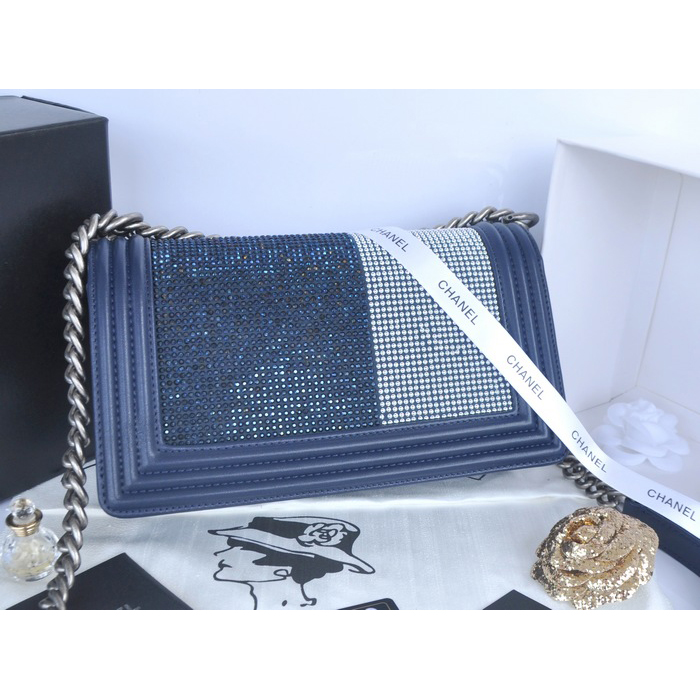 2014 Boy Chanel Star Flap Shoulder Bag Original Leather A67086 Blue