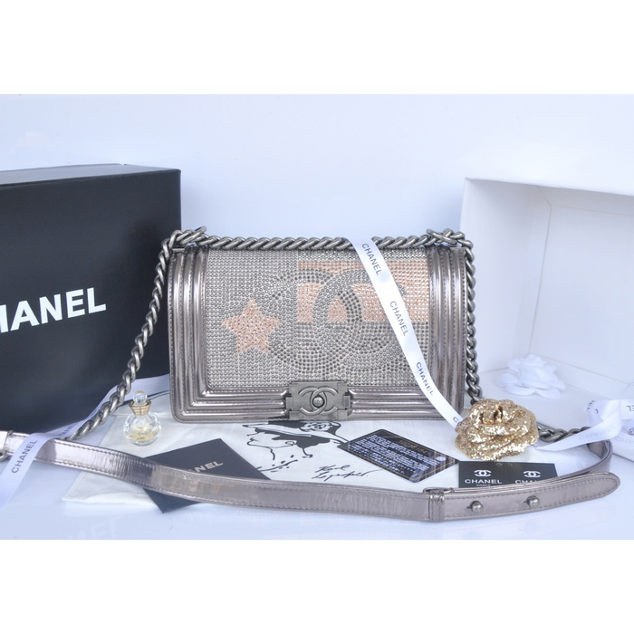 2014 Boy Chanel Star Flap Shoulder Bag Original Leather A67086 Grey