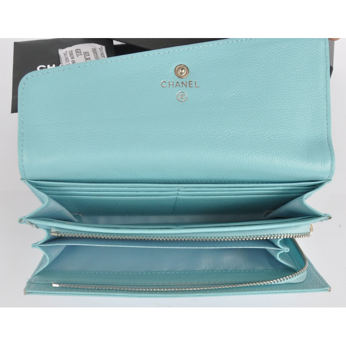 2014 CHANEL Cowhide Wallet chanel C8918 Water Blue