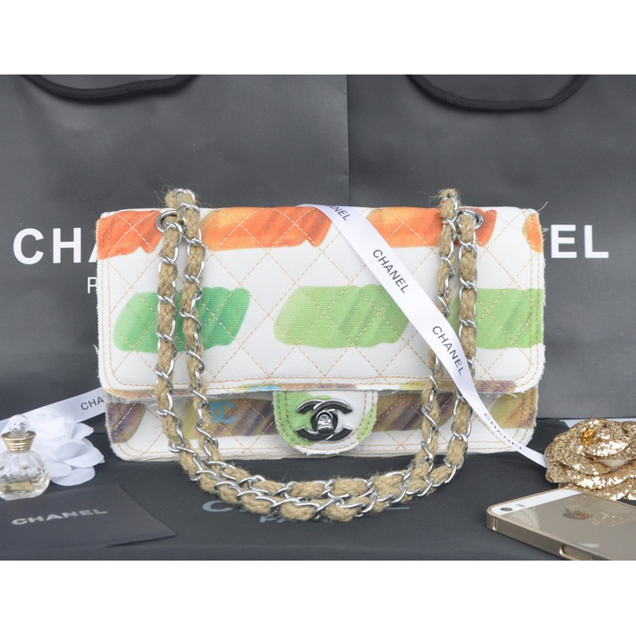 2014 Chanel 2.55 Series Classic Flap Bag Canvas A90261 Green