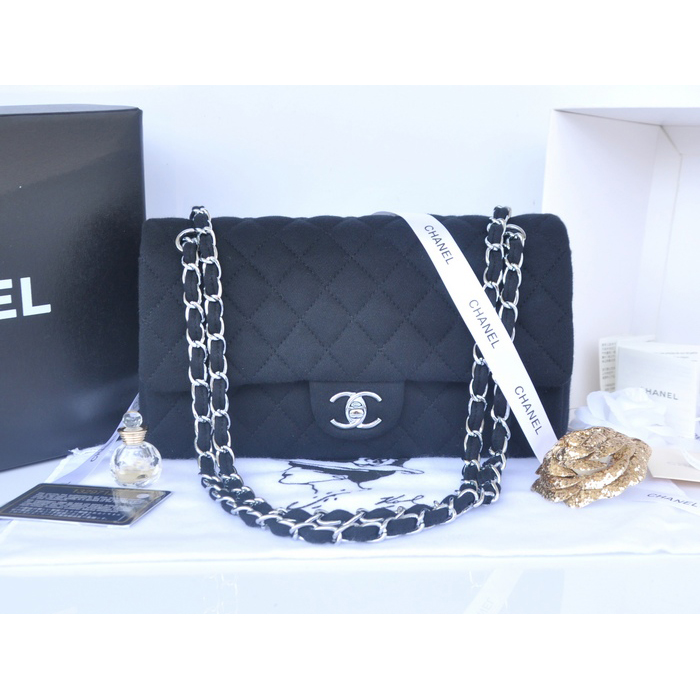 2014 Chanel 2.55 Series Classic Flap Bag Denim Fabric CF1112 Black