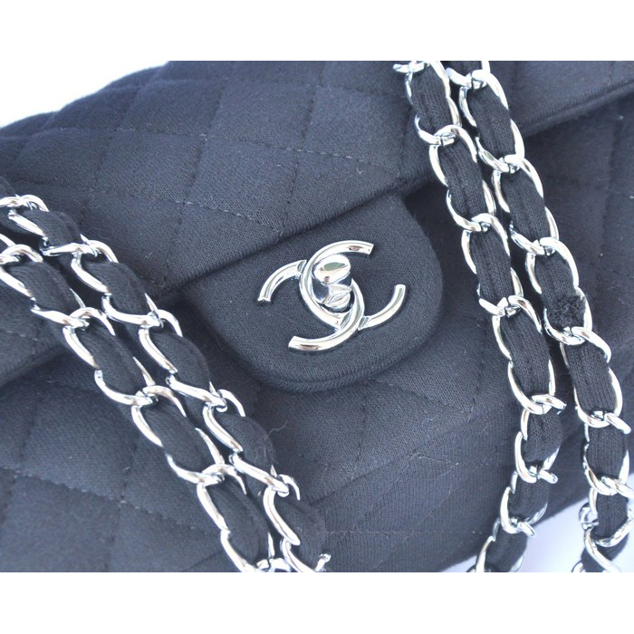 2014 Chanel 2.55 Series Classic Flap Bag Denim Fabric CF1112 Black