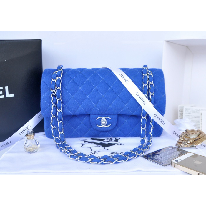 2014 Chanel 2.55 Series Classic Flap Bag Denim Fabric CF1112 Blue