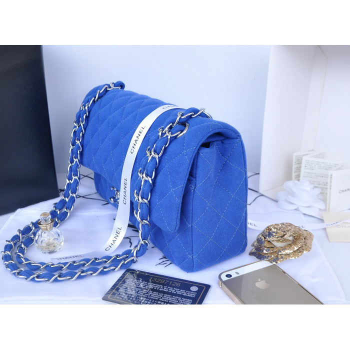 2014 Chanel 2.55 Series Classic Flap Bag Denim Fabric CF1112 Blue