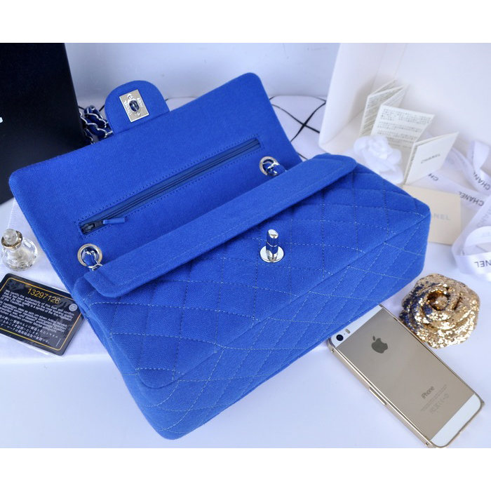 2014 Chanel 2.55 Series Classic Flap Bag Denim Fabric CF1112 Blue