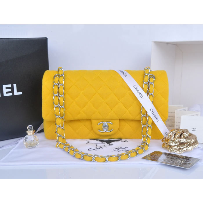 2014 Chanel 2.55 Series Classic Flap Bag Denim Fabric CF1112 Lemon