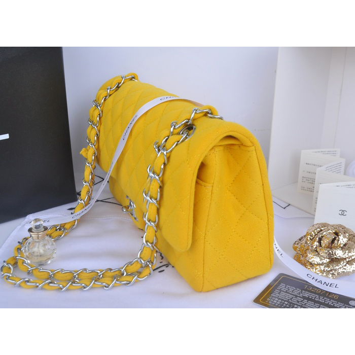 2014 Chanel 2.55 Series Classic Flap Bag Denim Fabric CF1112 Lemon