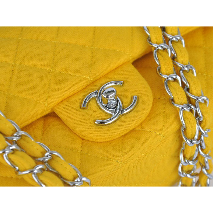 2014 Chanel 2.55 Series Classic Flap Bag Denim Fabric CF1112 Lemon