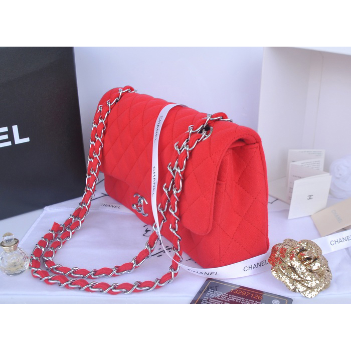 2014 Chanel 2.55 Series Classic Flap Bag Denim Fabric CF1112 Red